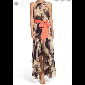 Eliza J Floral Halter Chiffon Maxi Dress